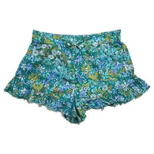 J. Crew Cotton Voile Ruffle Beach Short in Aqua Blooms Size Large NWT